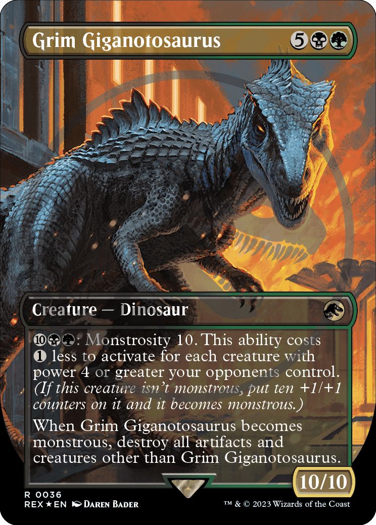 (英)【Foil】残忍なギガノトサウルス / Grim Giganotosaurus ★ボーダーレス★(「ジュラシック・ワールド」コレクション) 【REX】ロゴ入り版 No.036