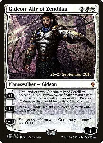 (英)【Foil】ゼンディカーの同盟者、ギデオン / Gideon, Ally of Zendikar【BFZ】プレリリースプロモ No.029