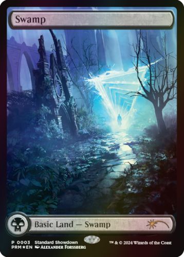 (英)【Foil】沼 / Swamp【PRM】「領界路」基本土地 スタンダード・ショーダウンプロモ フルアート版 No.256