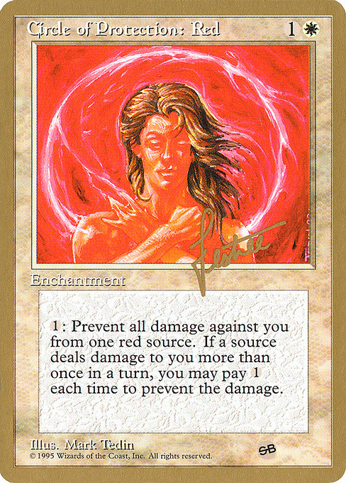 (英)赤の防御円 / Circle of Protection: Red【PTC】 ProTour NewYork Decks 1996 Bertrand Lestree サイドボード 金枠 No.020
