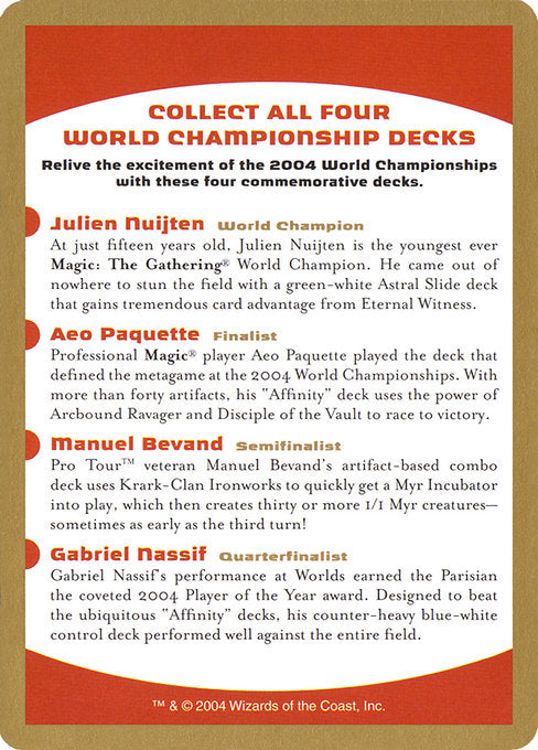 (英)広告カード / Advertisement Card【WC04】 World Championship Decks 2004 金枠 No.103