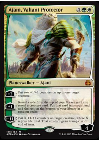 (英)【Foil】勇敢な守護者、アジャニ / Ajani, Valiant Protector【AER】プレインズウォーカーデッキ収録 No.185