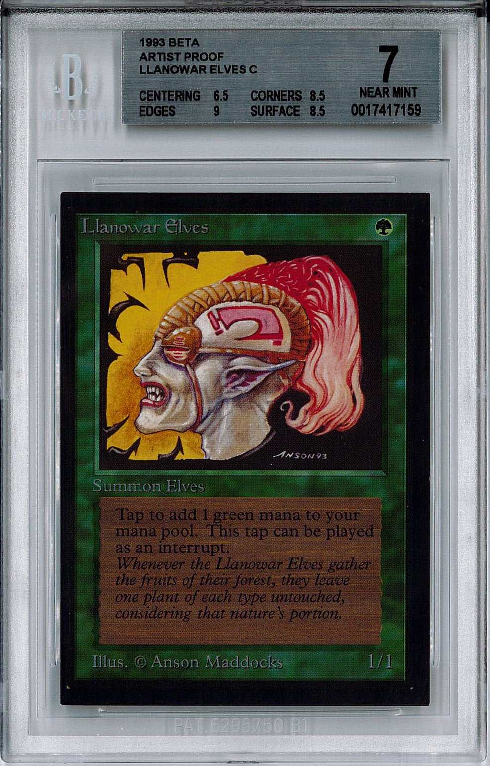 [鑑定品](英)ラノワールのエルフ / Llanowar Elves【BETA】 No.211 BGS7 ID:0017417159 アーティストプルーフ ※トーナメントで使用することはできません。 [委託販売品]