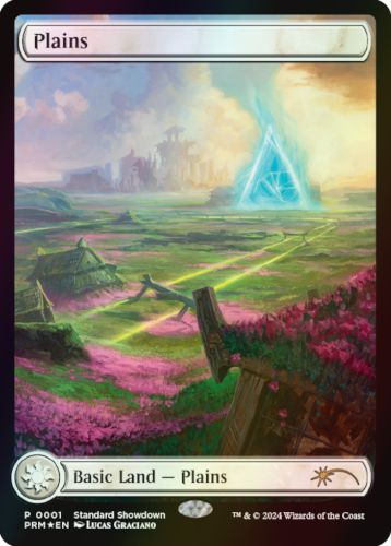 (英)【Foil】平地 / Plains【PRM】「領界路」基本土地 スタンダード・ショーダウンプロモ フルアート版 No.111