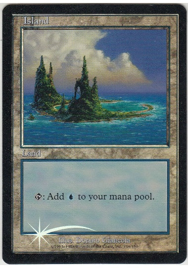 (英)【Foil】島 / Island【PRM】エラー版 Urza's Saga アリーナプロモ No.014