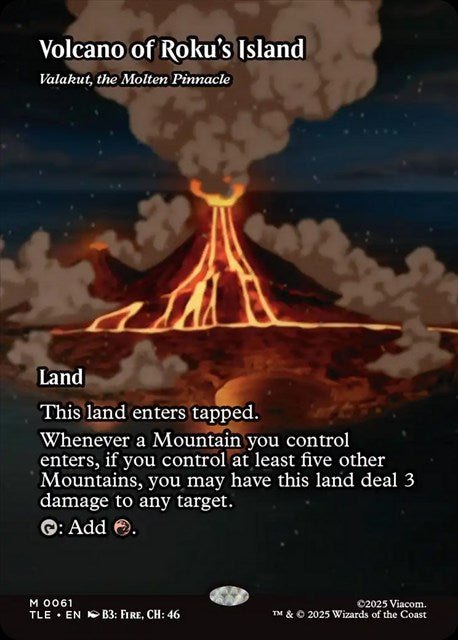 (英)ロクの島の火山 / Volcano of Roku's Island[溶鉄の尖峰、ヴァラクート / Valakut, the Molten Pinnacle] ★ボーダーレス★(「ソース・マテリアル」カード) 【TLE】 No.061