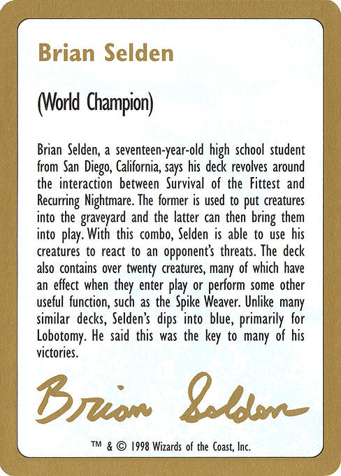 (英)紹介カード Brian Selden【WC98】 World Championship Decks 1998 Brian Selden 金枠 No.108