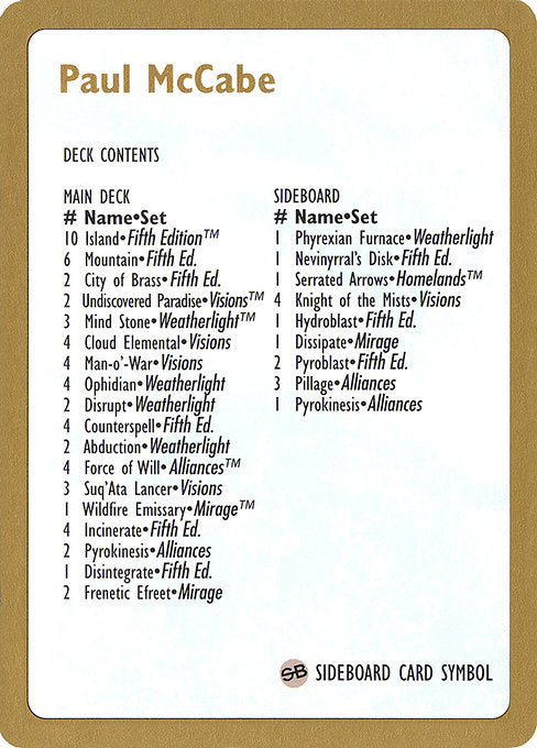 (英)デッキリスト Paul McCabe【WC97】 World Championship Decks 1997 Paul McCabe 金枠 No.127