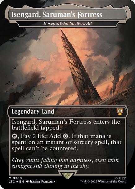 (英)【Surge-Foil】サルマンの要塞、アイゼンガルド / Isengard, Saruman's Fortress[すべてを護るもの、母聖樹 / Boseiju, Who Shelters All] ★ボーダーレス★(王国と遺物) 【LTC】 No.389