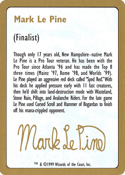 (英)紹介カード Mark Le Pine【WC99】 World Championship Decks 1999 Mark Le Pine 金枠 No.103