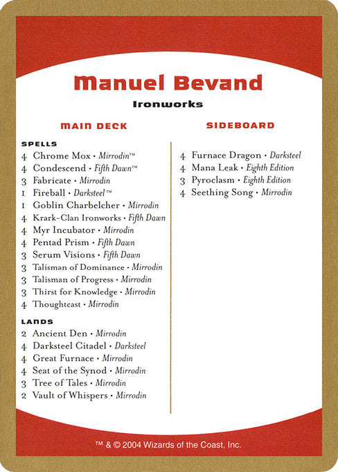 (英)デッキリスト Manuel Bevand【WC04】 World Championship Decks 2004 Manuel Bevand 金枠 No.099
