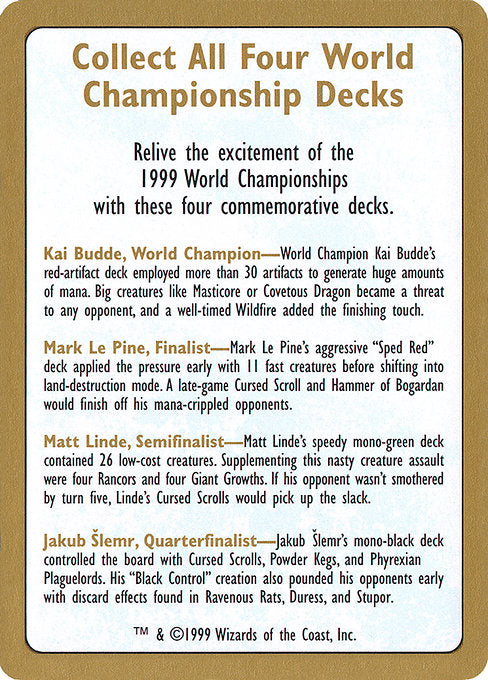 (英)広告カード / Advertisement Card【WC99】 World Championship Decks 1999 金枠 No.110