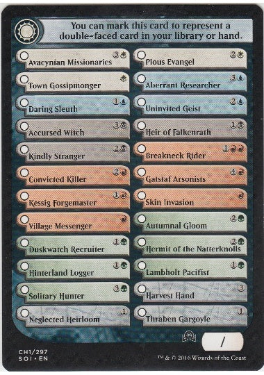 (英)イニストラードを覆う影 チェックリスト・カード / Shadows over Innistrad Checklist Card【SOI-TOKEN】 No.CH1