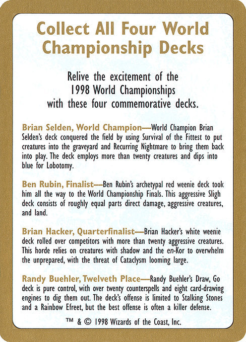 (英)広告カード / Advertisement Card【WC98】 World Championship Decks 1998 金枠 No.117