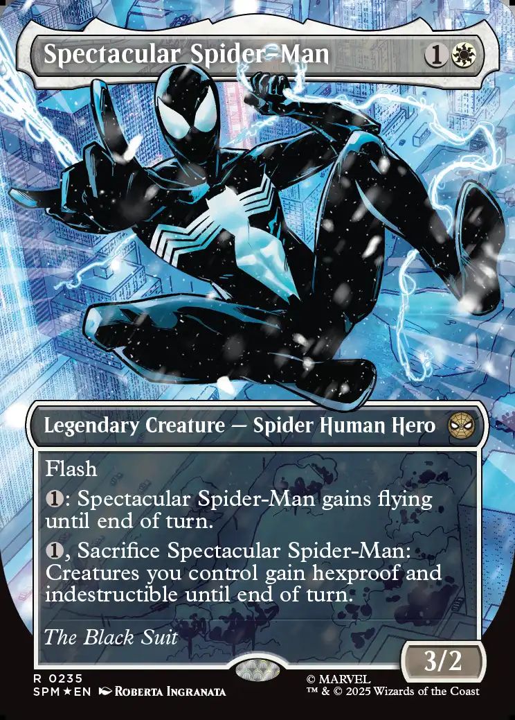 (英)【テクスチャーFoil】スペクタキュラー・スパイダーマン / Spectacular Spider-Man ★ボーダーレス★(「コスチューム・チェンジ」カード(Black)) 【SPM】 No.235