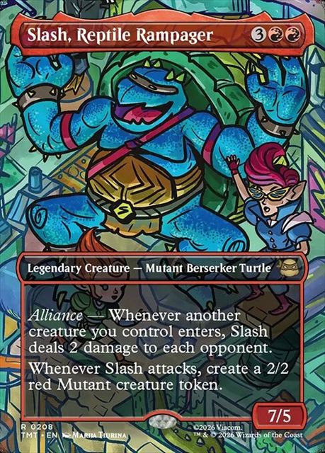 (英)【Foil】破天荒爬虫類、スラッシュ / Slash, Reptile Rampager ★ボーダーレス★(シーン・カード) 【TMT】 No.208