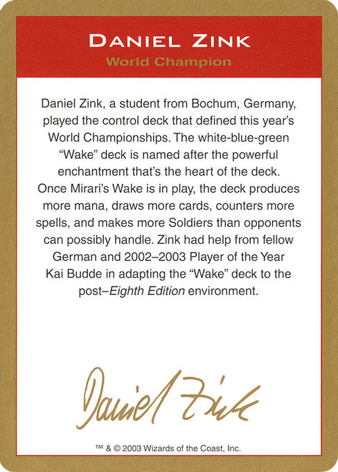 (英)紹介カード Daniel Zink【WC03】 World Championship Decks 2003 Daniel Zink 金枠 No.133