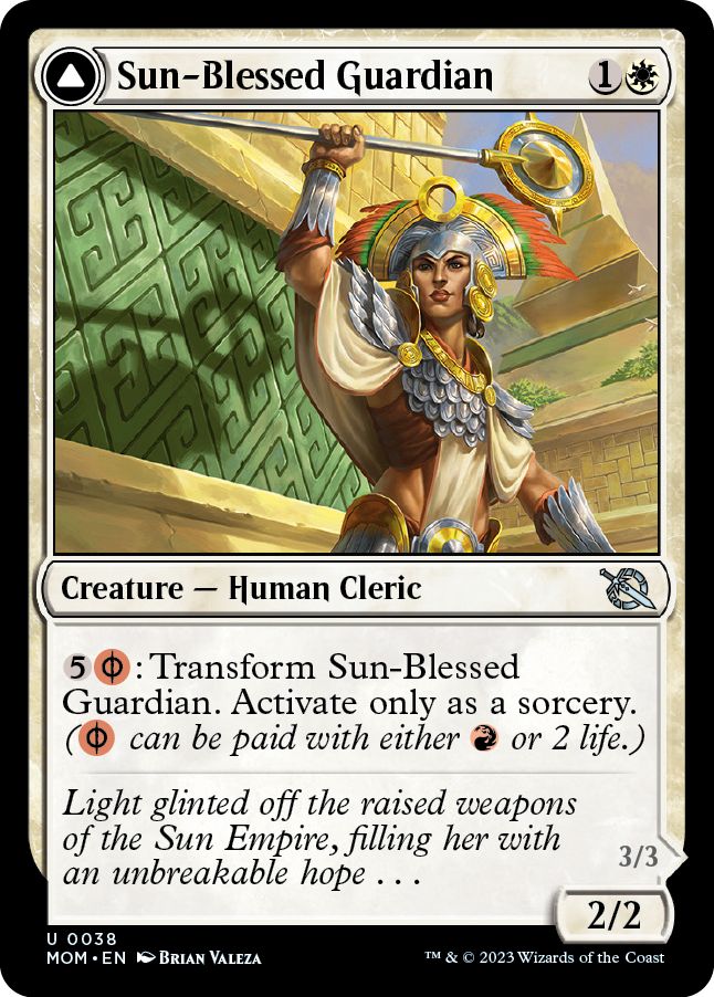 (英)【Foil】太陽恵みの守護者 / Sun-Blessed Guardian - 炉恵みの征服者 / Furnace-Blessed Conqueror【MOM】 No.038