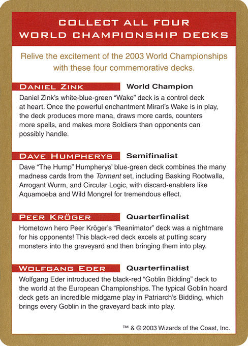 (英)広告カード / Advertisement Card【WC03】 World Championship Decks 2003 金枠 No.142