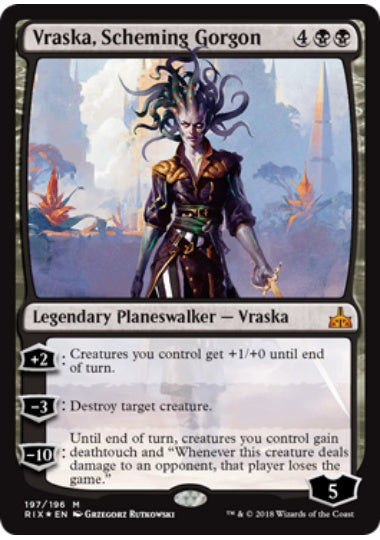 (英)【Foil】ゴルゴンの陰謀家、ヴラスカ / Vraska, Scheming Gorgon【RIX】プレインズウォーカーデッキ収録 No.197