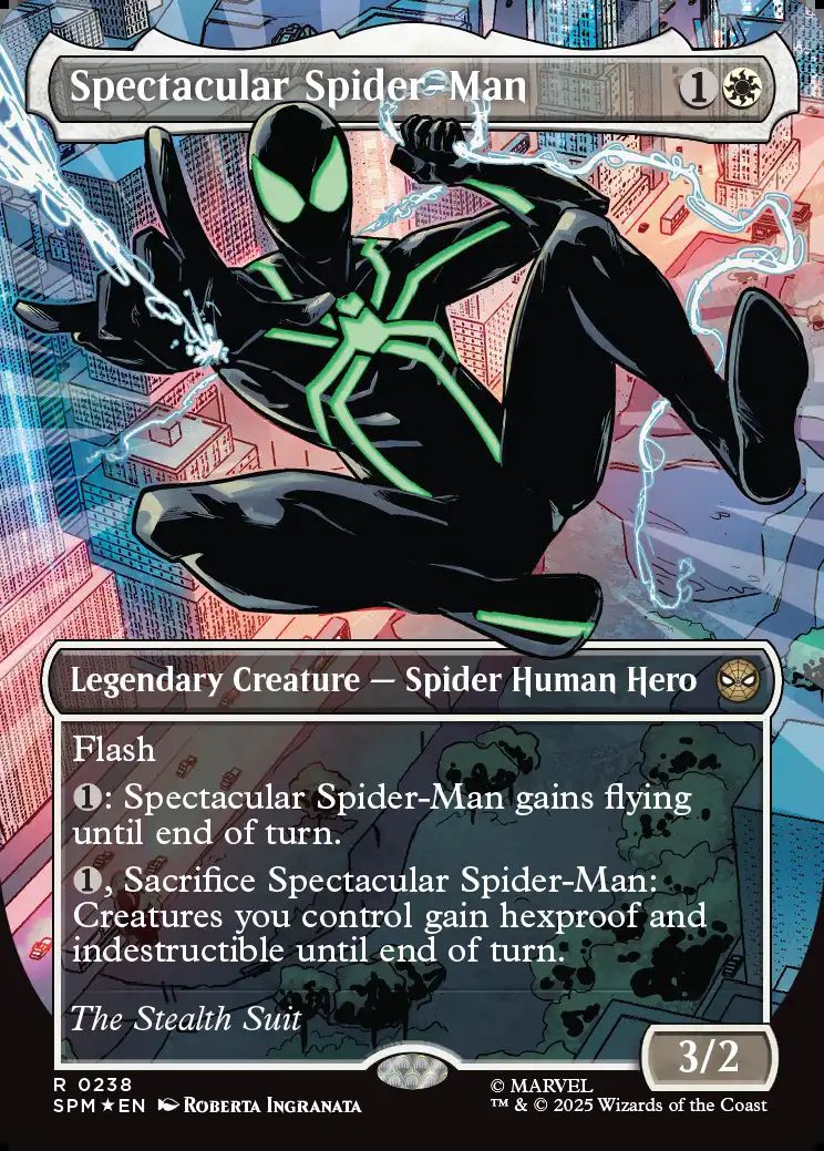 (英)【テクスチャーFoil】スペクタキュラー・スパイダーマン / Spectacular Spider-Man ★ボーダーレス★(「コスチューム・チェンジ」カード(Stealth)) 【SPM】 No.238