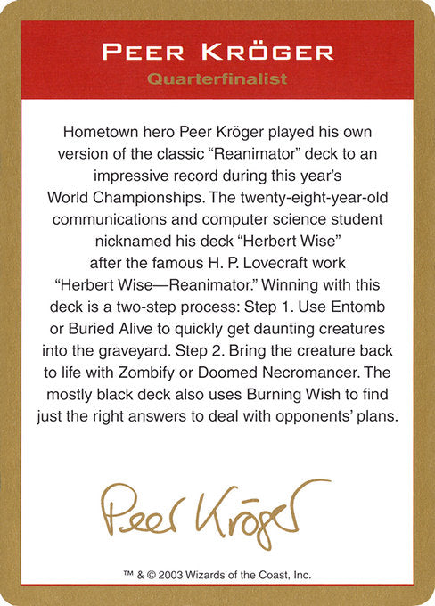 (英)紹介カード Peer Kroger【WC03】 World Championship Decks 2003 Peer Kroger 金枠 No.139