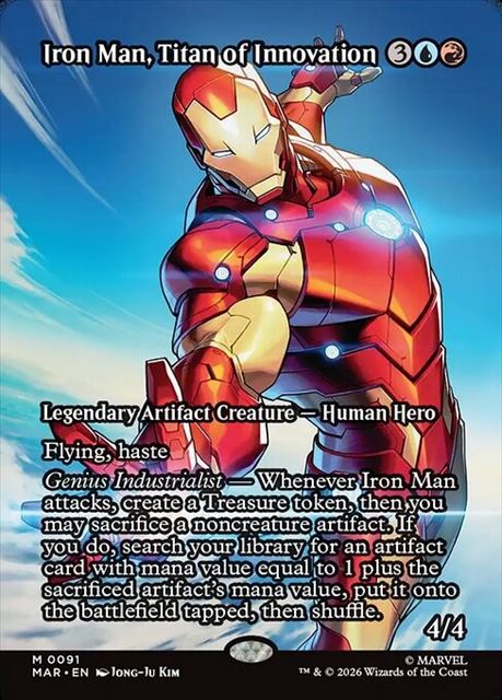 (英)革新の巨人、アイアンマン / Iron Man, Titan of Innovation ★ボーダーレス★(「マーベル・マテリアル」カード) 【MAR】 No.091