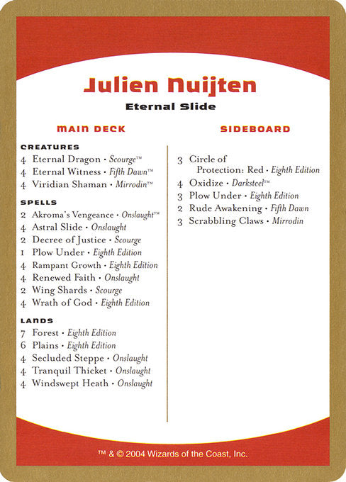 (英)デッキリスト Julien Nuijten【WC04】 World Championship Decks 2004 Julien Nuijten 金枠 No.095