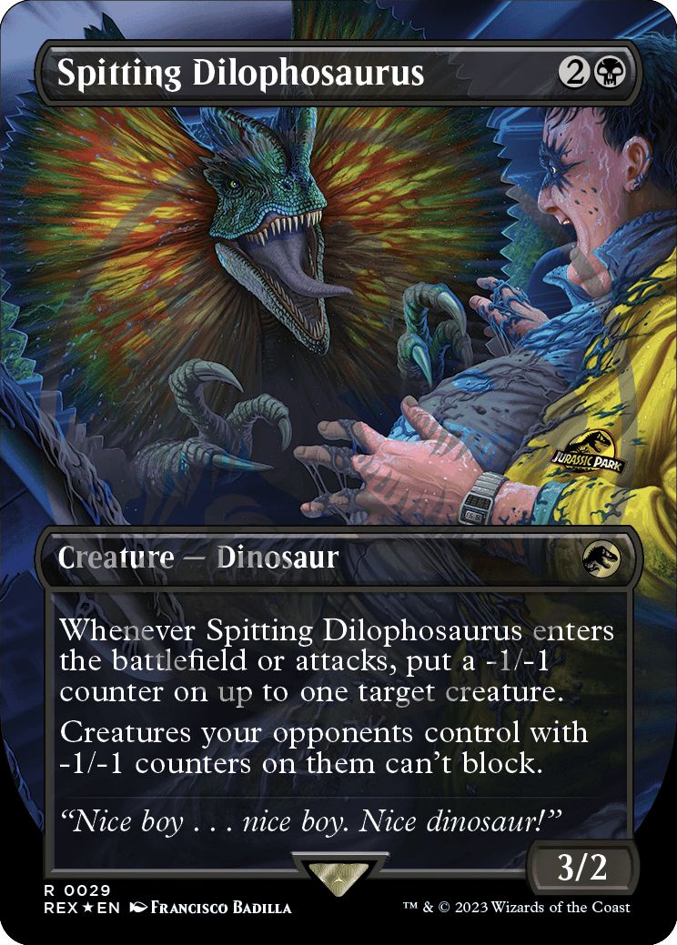 (英)【Foil】毒吐きディロフォサウルス / Spitting Dilophosaurus ★ボーダーレス★(「ジュラシック・ワールド」コレクション) 【REX】ロゴ入り版 No.029