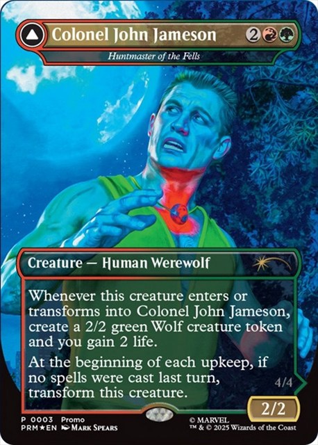 (英)【Foil】Colonel John Jameson - Man-Wolf[高原の狩りの達人 / Huntmaster of the Fells - 高原の荒廃者 / Ravager of the Fells]【PRM】マーベル・レジェンドプロモ No.003