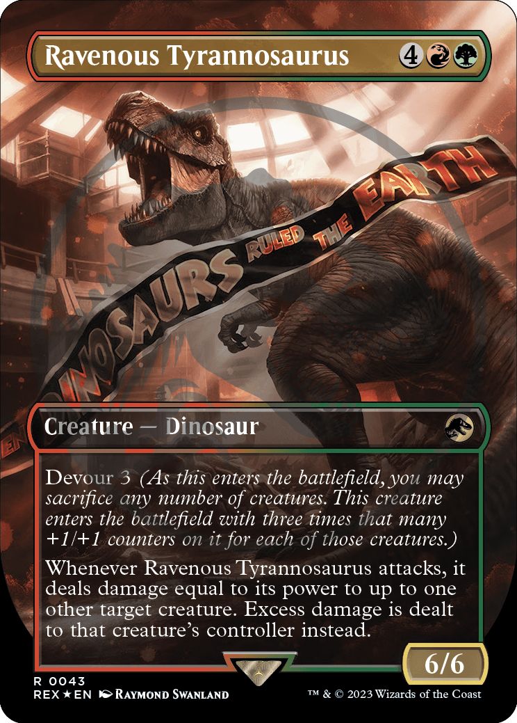 (英)【Foil】貪欲なティラノサウルス / Ravenous Tyrannosaurus ★ボーダーレス★(「ジュラシック・ワールド」コレクション) 【REX】ロゴ入り版 No.043