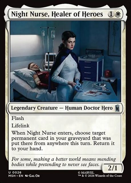 (英)【Foil】ヒーロー達の癒し手、ナイト・ナース / Night Nurse, Healer of Heroes【MSH】 No.026