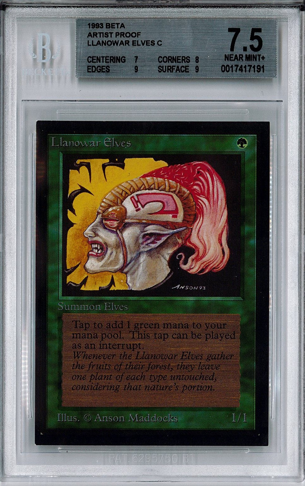 [鑑定品](英)ラノワールのエルフ / Llanowar Elves【BETA】 No.211 BGS7.5 ID:0017417191 アーティストプルーフ ※トーナメントで使用することはできません。 [委託販売品]