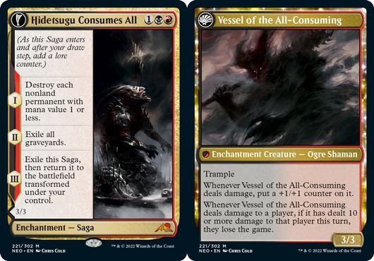 (英)【Foil】碑出告が全てを貪る / Hidetsugu Consumes All - 全てを貪る者の器 / Vessel of the All-Consuming【NEO】 No.221