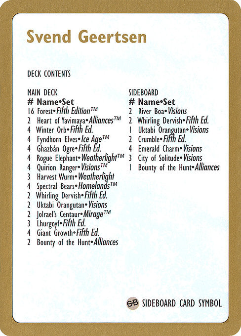 (英)デッキリスト Svend Geertsen【WC97】 World Championship Decks 1997 Svend Geertsen 金枠 No.129