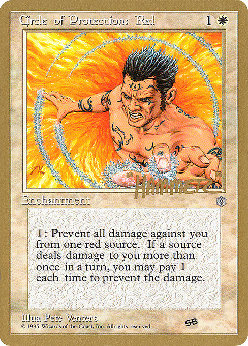 (英)赤の防御円 / Circle of Protection: Red【PTC】 ProTour NewYork Decks 1996 Shawn "Hammer" Regnier サイドボード 金枠 No.023