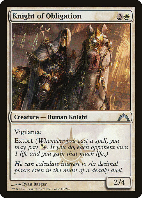 (英)【Foil】債務の騎士 / Knight of Obligation【GTC】 No.018