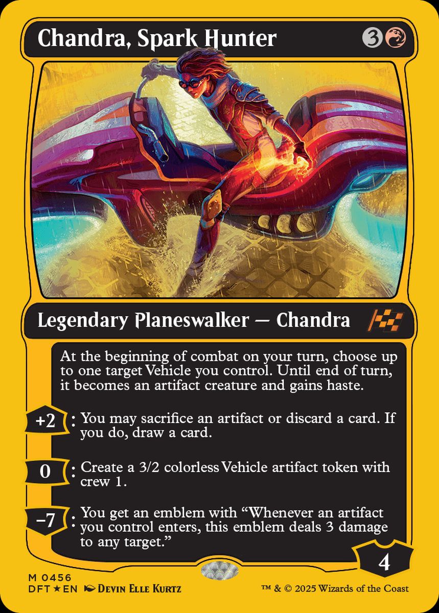 (英)【ファーストプレイスFoil】灯を追う者、チャンドラ / Chandra, Spark Hunter【DFT】 No.456