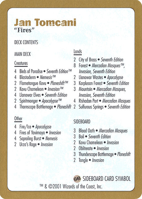 (英)デッキリスト Jan Tomcani【WC01】 World Championship Decks 2001 Jan Tomcani 金枠 No.136