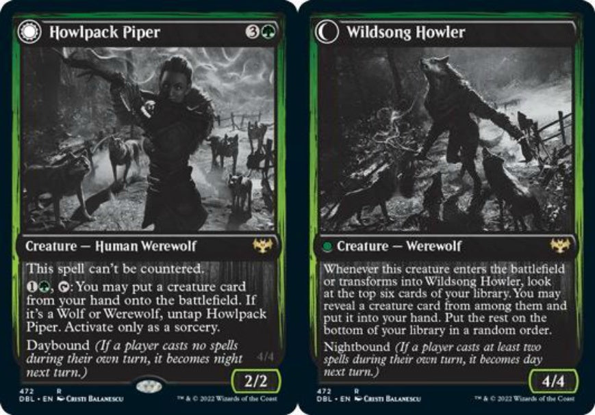 (英)【Foil】吠え群れの笛吹き / Howlpack Piper - 野生の歌を吠えるもの / Wildsong Howler【DBL】 No.472