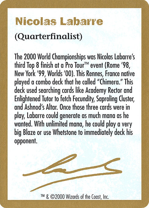 (英)紹介カード Nicolas Labarre【WC00】 World Championship Decks 2000 Nicolas Labarre 金枠 No.110