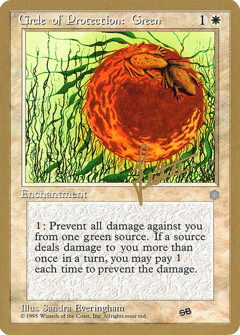 (英)緑の防御円 / Circle of Protection: Green【PTC】 ProTour NewYork Decks 1996 Bertrand Lestree サイドボード 金枠 No.017