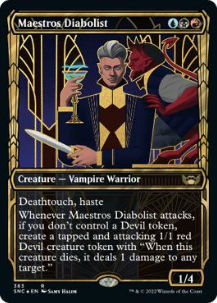 (英)【Foil】貴顕廊一家の悪魔信者 / Maestros Diabolist ★ショーケース枠★(Gilded Foil) 【SNC】 No.383
