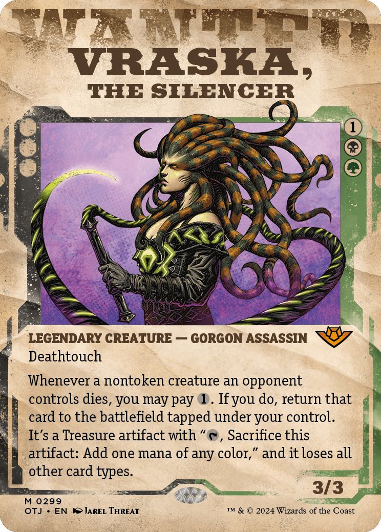 (英)【Foil】静める者、ヴラスカ / Vraska, the Silencer ★ショーケース枠★(「手配書」ショーケース版) 【OTJ】 No.299