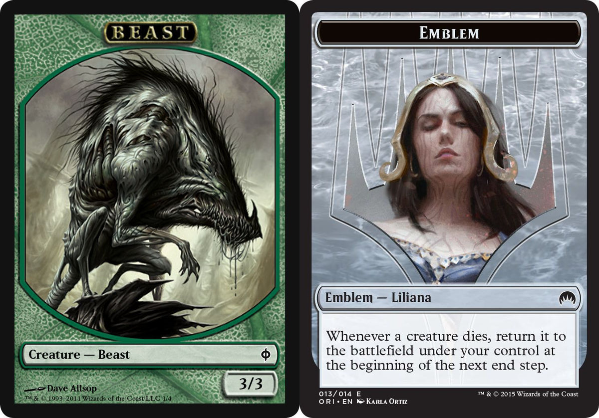 (英)ビーストトークン / Beast Token No.NPH-001 - 紋章 - 反抗する屍術師、リリアナ / Emblem - Liliana, Defiant Necromancer【SLD-C23-01】 From Cute to Brute No.ORI-013