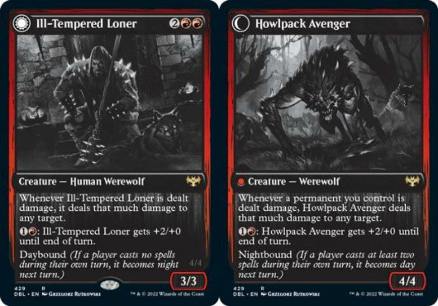 (英)【Foil】不機嫌な一匹狼 / Ill-Tempered Loner - 吠え群れの報復者 / Howlpack Avenger【DBL】 No.429