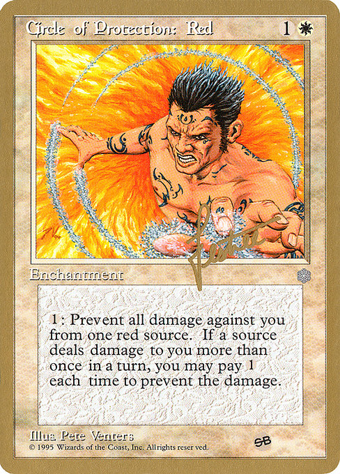 (英)赤の防御円 / Circle of Protection: Red【PTC】 ProTour NewYork Decks 1996 Bertrand Lestree サイドボード 金枠 No.021