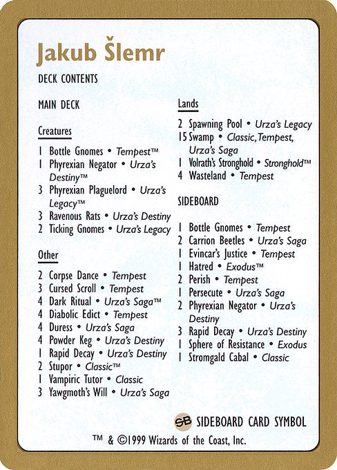 (英)デッキリスト Jakub Slemr【WC99】 World Championship Decks 1999 Jakub Slemr 金枠 No.108