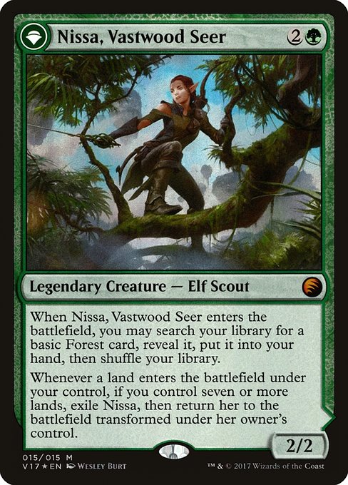 (英)【Foil】巨森の予見者、ニッサ / Nissa, Vastwood Seer - 精霊信者の賢人、ニッサ / Nissa, Sage Animist【FTVTRANSFORM】 No.015