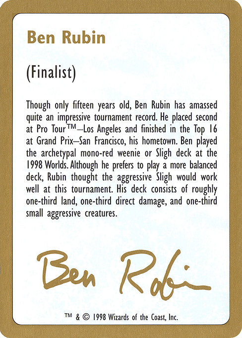(英)紹介カード Ben Rubin【WC98】 World Championship Decks 1998 Ben Rubin 金枠 No.110